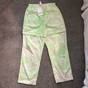 Fabletics hike/athletic pants, zip off legs to become shorts, green and pink